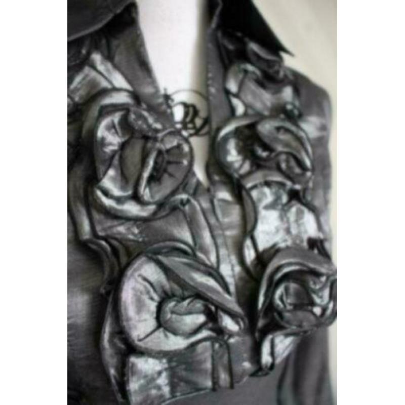 Zilver glanzende stretch gala katoen blouse maat M nr1 nieuw