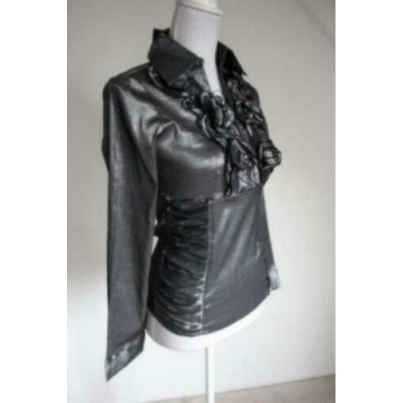 Zilver glanzende stretch gala katoen blouse maat M nr1 nieuw