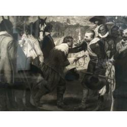 De overgave van Breda - zeer oude Zwartwit ets Velasquez