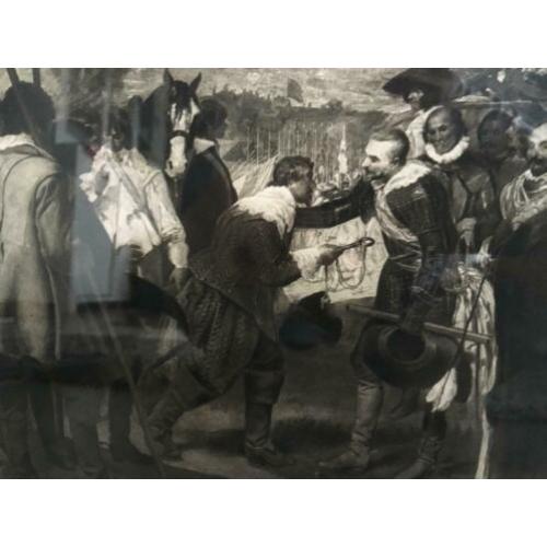 De overgave van Breda - zeer oude Zwartwit ets Velasquez
