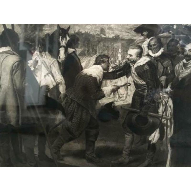 De overgave van Breda - zeer oude Zwartwit ets Velasquez