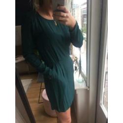 Mbym jurkje flessengroen boho casual longsleeve blogger