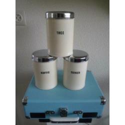 3 KOFFIE THEE SUIKER BUSSEN BLIKKEN Brabantia creme vintage