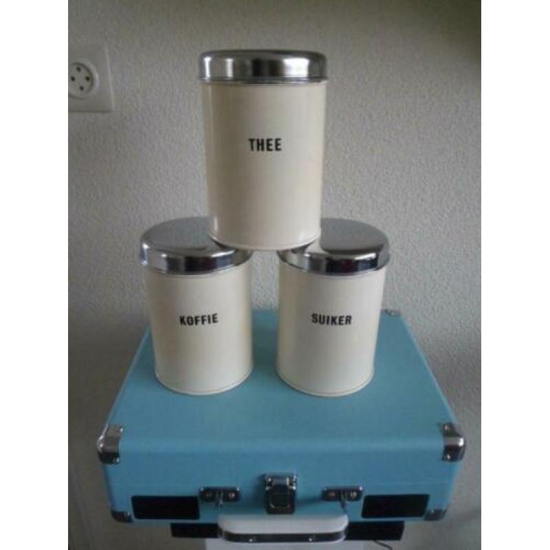 3 KOFFIE THEE SUIKER BUSSEN BLIKKEN Brabantia creme vintage