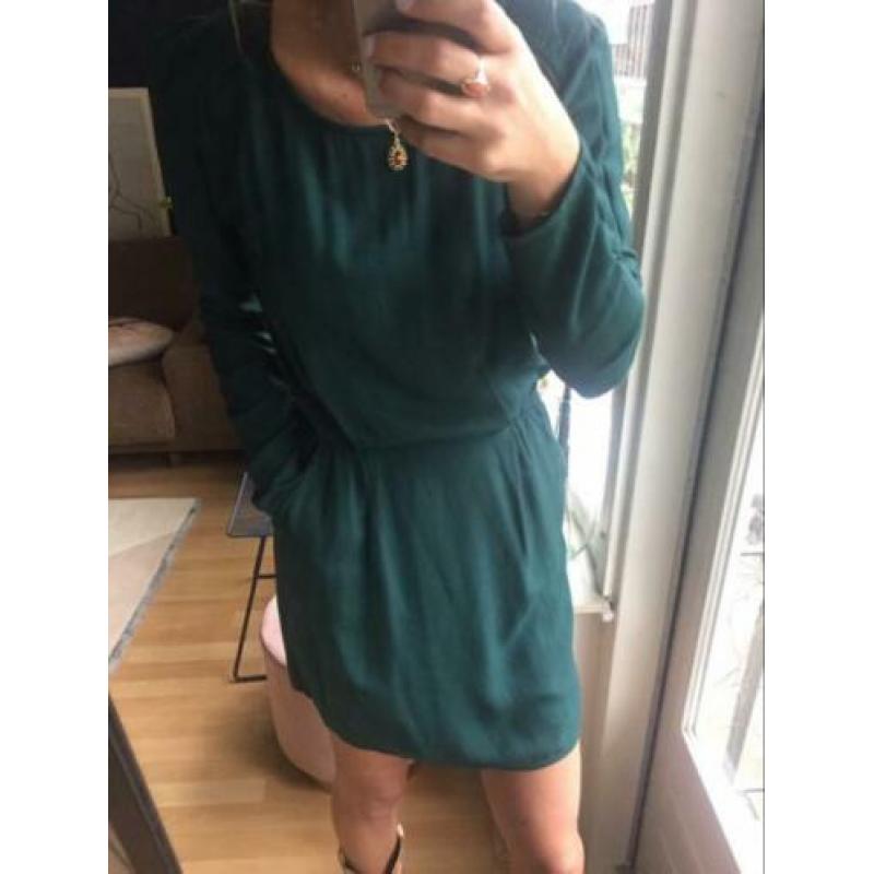 Mbym jurkje flessengroen boho casual longsleeve blogger