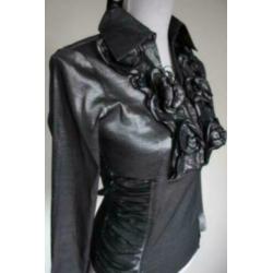 Zilver glanzende stretch gala katoen blouse maat M nr1 nieuw