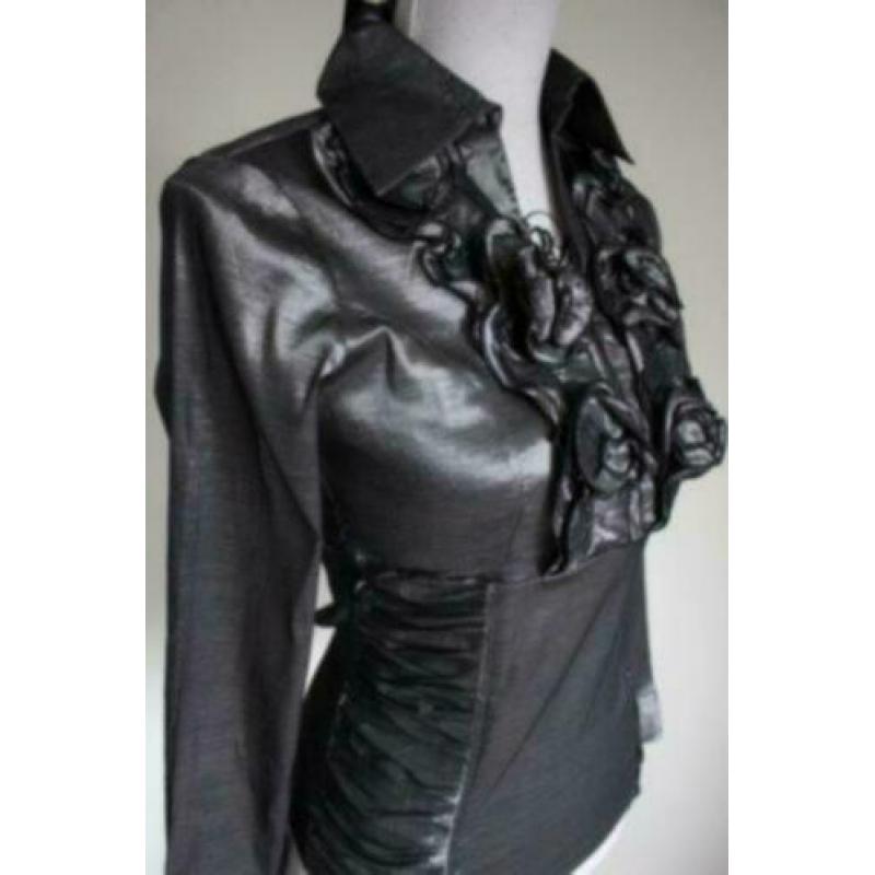Zilver glanzende stretch gala katoen blouse maat M nr1 nieuw