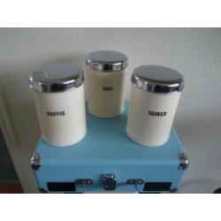 3 KOFFIE THEE SUIKER BUSSEN BLIKKEN Brabantia creme vintage