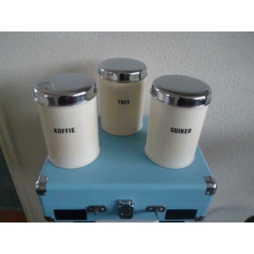 3 KOFFIE THEE SUIKER BUSSEN BLIKKEN Brabantia creme vintage