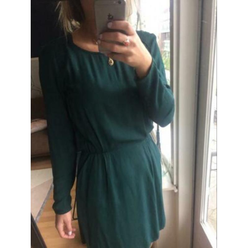 Mbym jurkje flessengroen boho casual longsleeve blogger