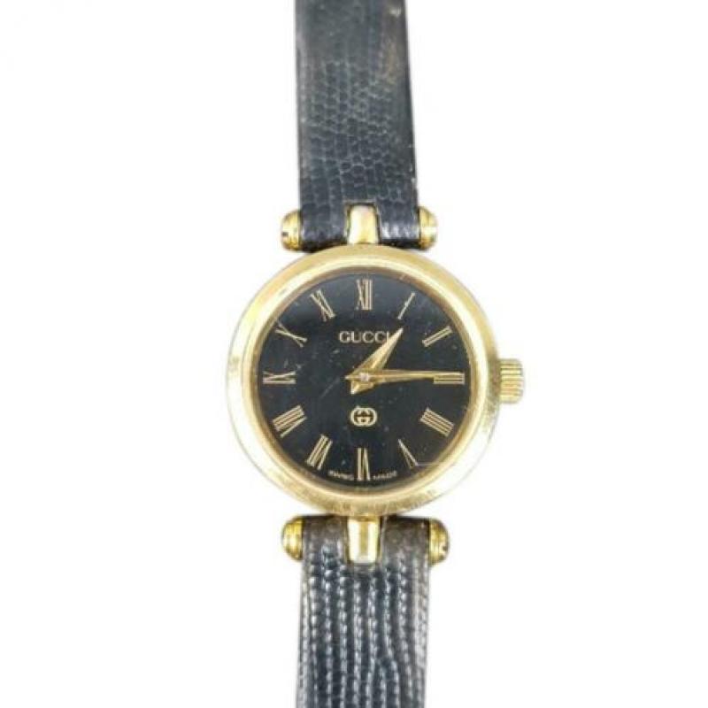 Gucci Horloge Vintage 2000m 18k Goud Verguld Unisex Leer