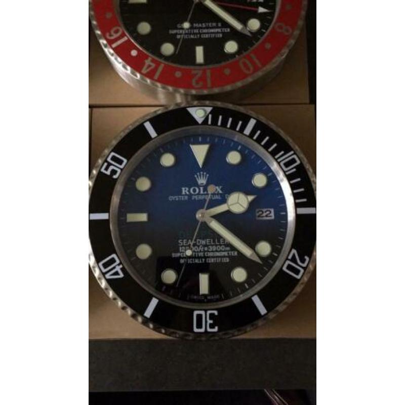 Rolex wandklokken 34 cm. Daytona,Pepsi,Batman enz