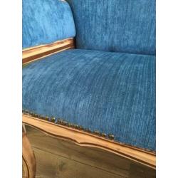 Blauw telefoonbankje. Zeer goede staat. Opnieuw gestoffeerd