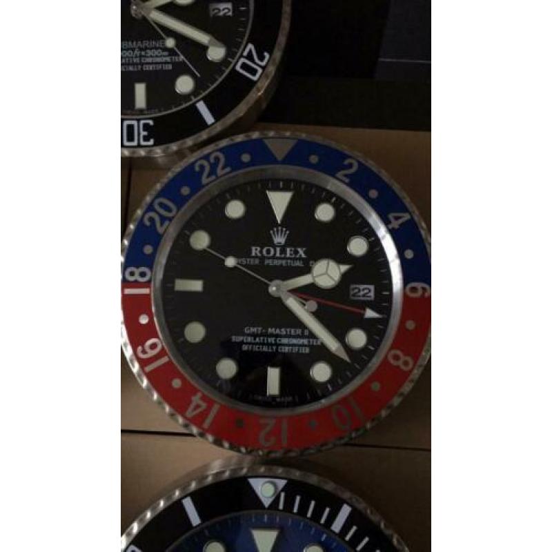 Rolex wandklokken 34 cm. Daytona,Pepsi,Batman enz