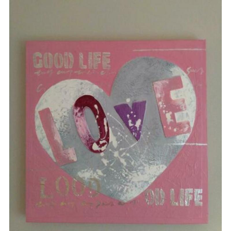 Schilderij roze LOVE