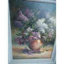 Prachtig groot bloemen schilderij gesigneerd