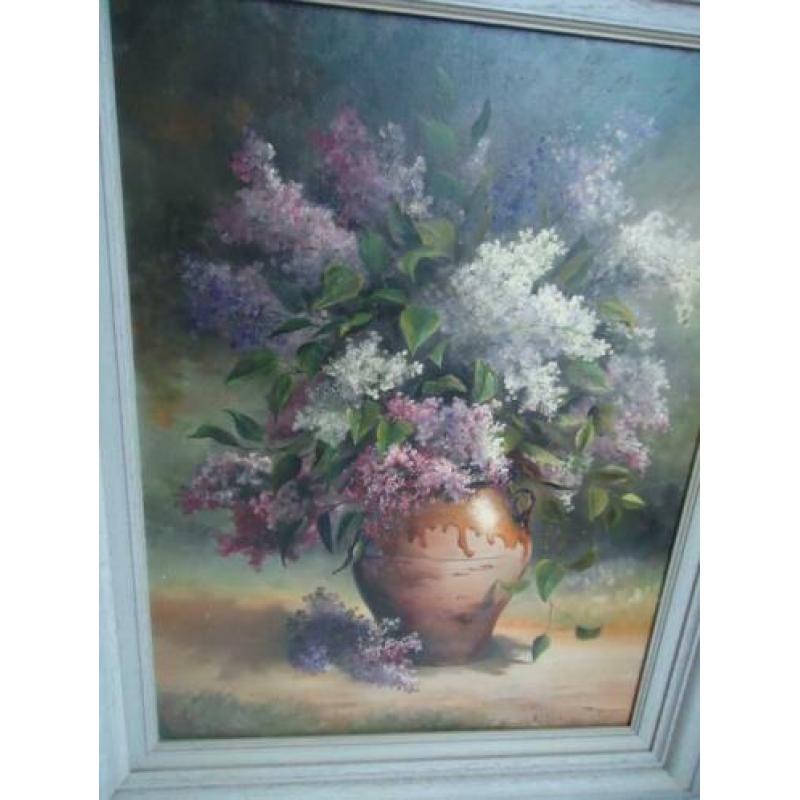 Prachtig groot bloemen schilderij gesigneerd