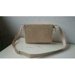 B185: Czanne kunst leder schoudertas roomwit- 31 x 22 cm Ta