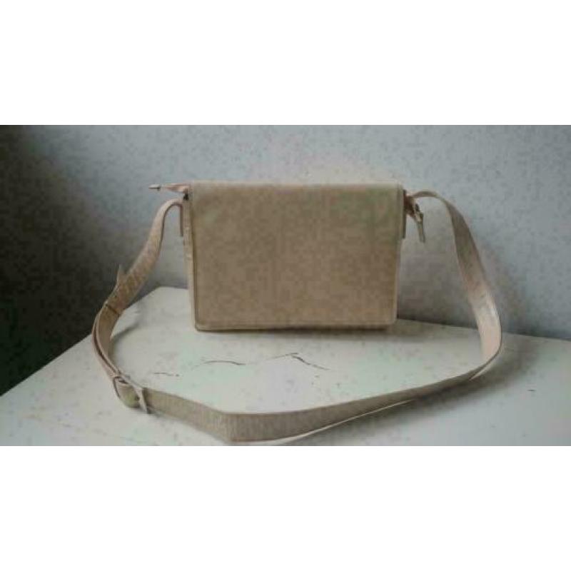 B185: Czanne kunst leder schoudertas roomwit- 31 x 22 cm Ta