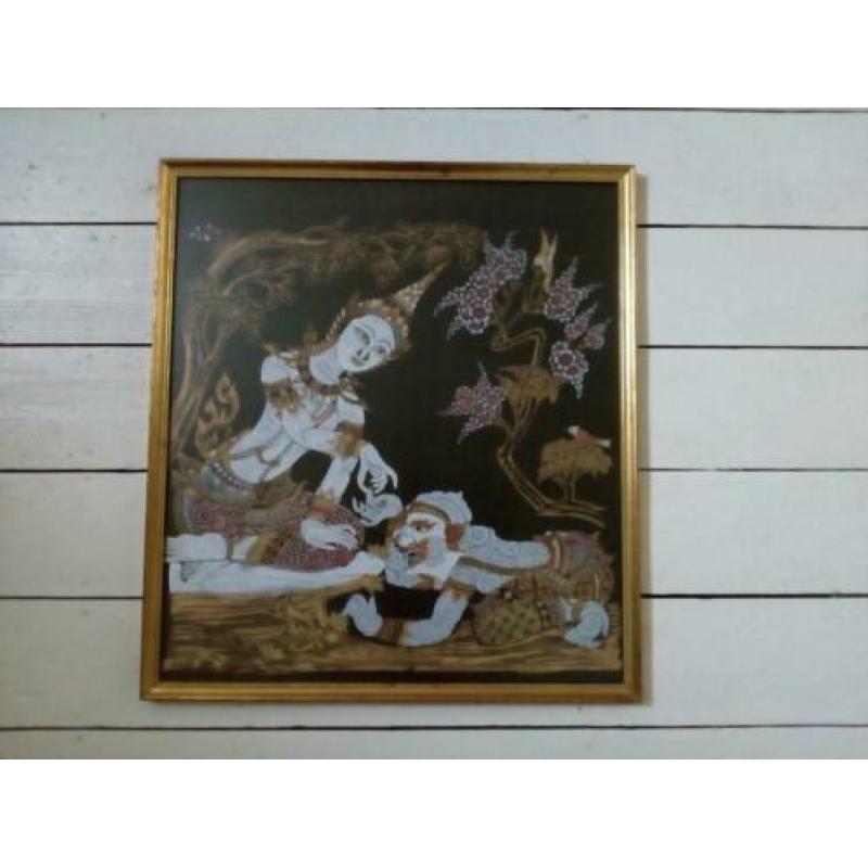 Vintage schilderij.Boeddha.Batik/gemengde techniek