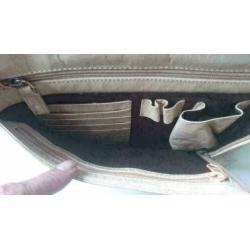 B185: Czanne kunst leder schoudertas roomwit- 31 x 22 cm Ta