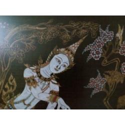 Vintage schilderij.Boeddha.Batik/gemengde techniek