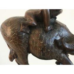 Antique Vintage Chinese Carved Wood Statue of Ox or Water Bu