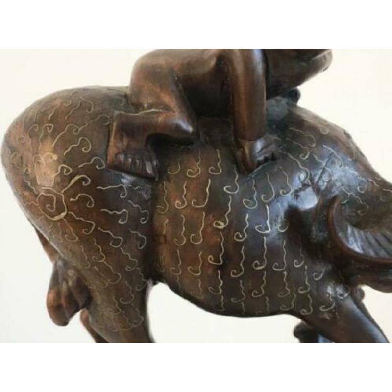 Antique Vintage Chinese Carved Wood Statue of Ox or Water Bu
