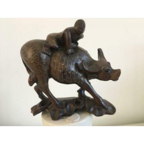 Antique Vintage Chinese Carved Wood Statue of Ox or Water Bu