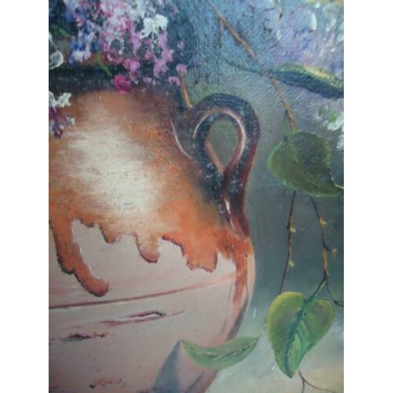Prachtig groot bloemen schilderij gesigneerd