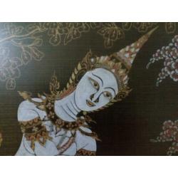 Vintage schilderij.Boeddha.Batik/gemengde techniek