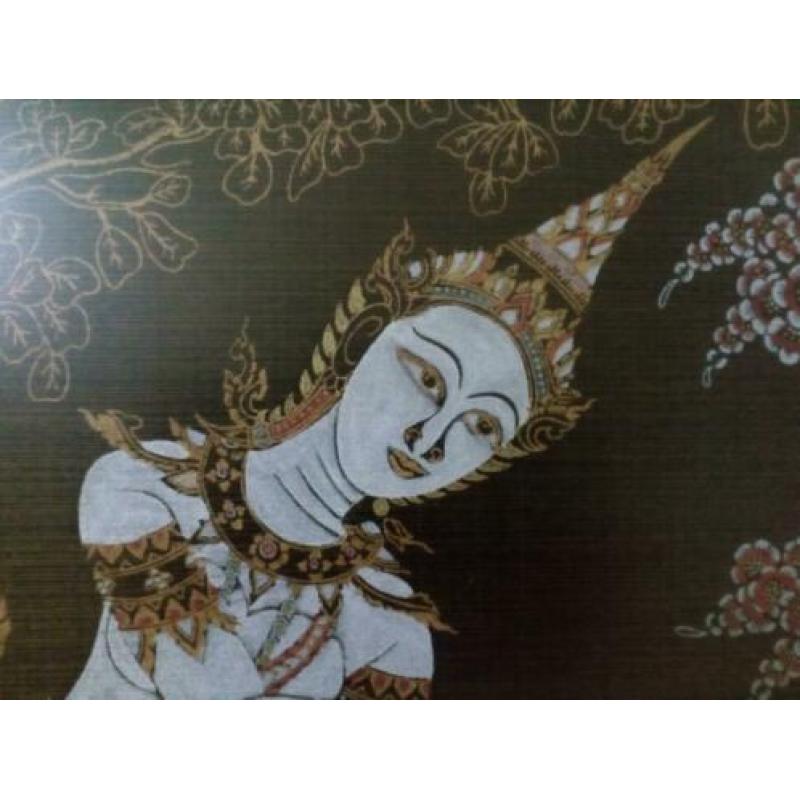 Vintage schilderij.Boeddha.Batik/gemengde techniek