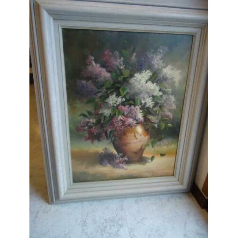 Prachtig groot bloemen schilderij gesigneerd