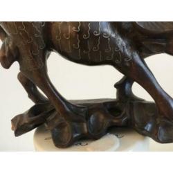 Antique Vintage Chinese Carved Wood Statue of Ox or Water Bu