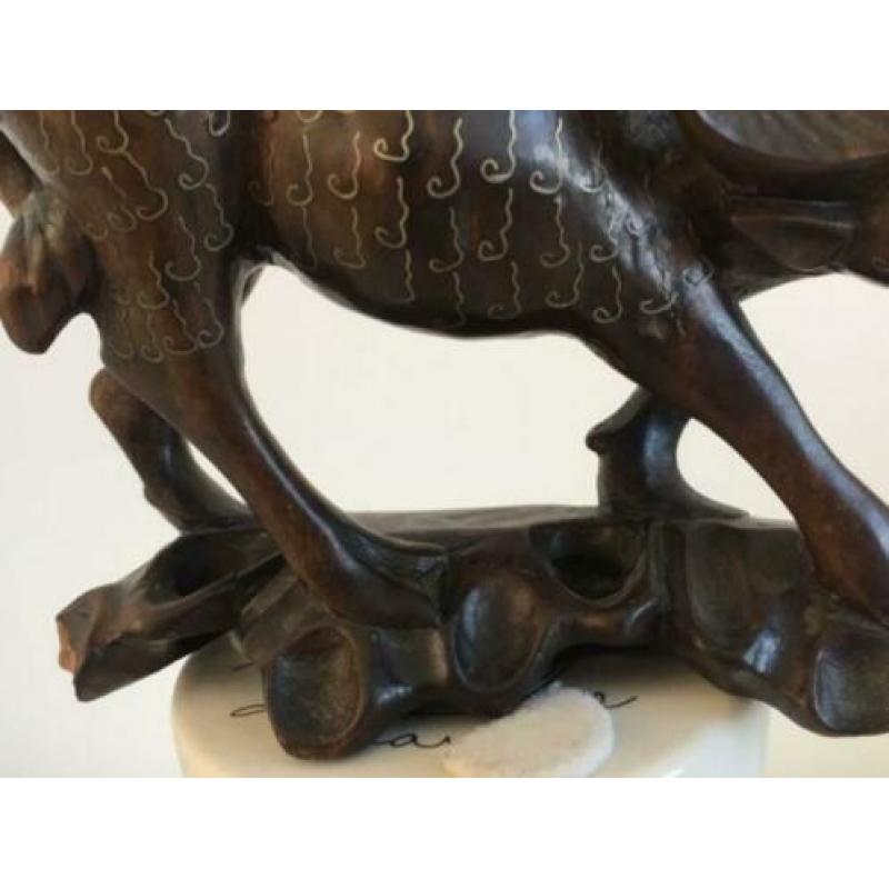 Antique Vintage Chinese Carved Wood Statue of Ox or Water Bu