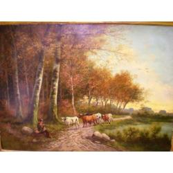 Paul Henry Schouten 1860-1922 Wandelende Koeien/Bospad/Boer