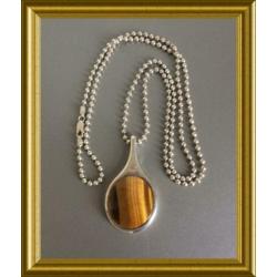 Mooie grote zilveren hanger aan ketting: tijgeroog