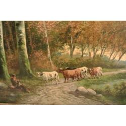 Paul Henry Schouten 1860-1922 Wandelende Koeien/Bospad/Boer