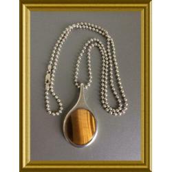 Mooie grote zilveren hanger aan ketting: tijgeroog