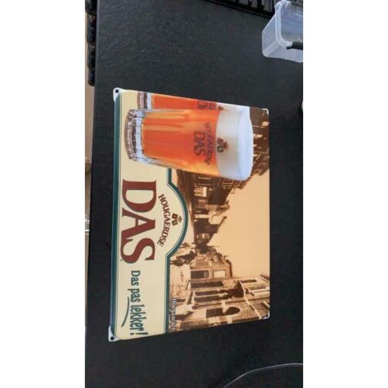 Emaille reclamebord mancave café DAS bier