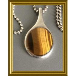 Mooie grote zilveren hanger aan ketting: tijgeroog