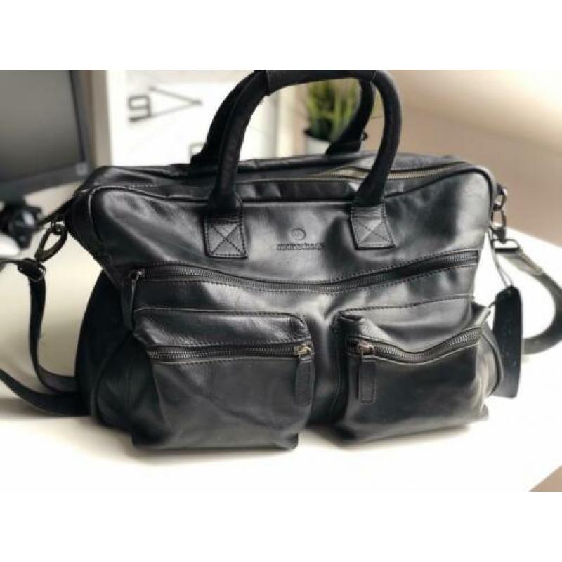 Zwarte leren (luier)tas