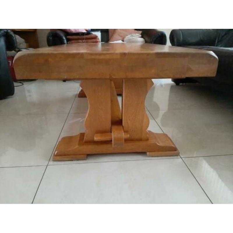 Massief eiken Salontafel, Kamertafel, 4 stoelen.