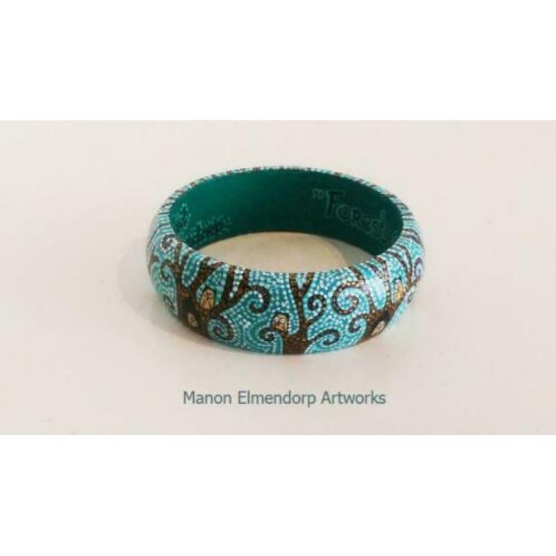 Unieke Handbeschilderde Armband "Forest Of Owls"