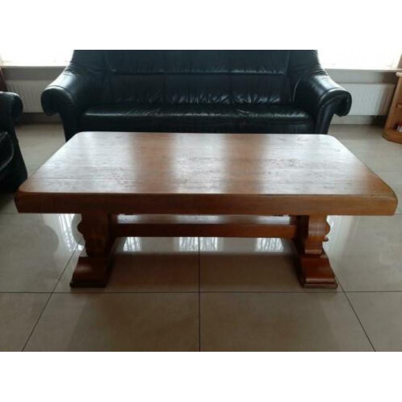 Massief eiken Salontafel, Kamertafel, 4 stoelen.