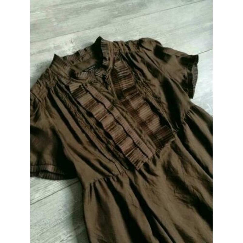 Ted Baker Designer Ruffle top tuniek S 36 Bruin 100% Zijde