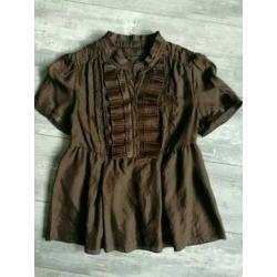 Ted Baker Designer Ruffle top tuniek S 36 Bruin 100% Zijde