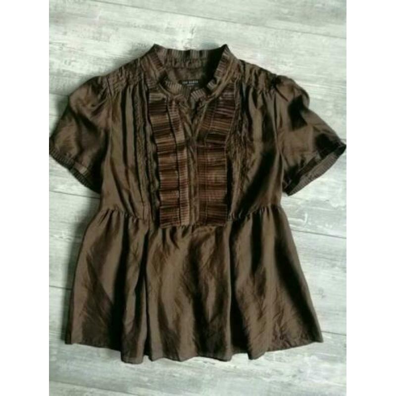 Ted Baker Designer Ruffle top tuniek S 36 Bruin 100% Zijde