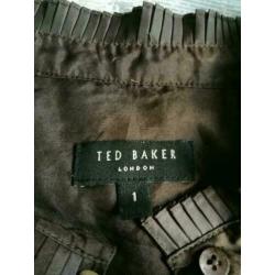 Ted Baker Designer Ruffle top tuniek S 36 Bruin 100% Zijde