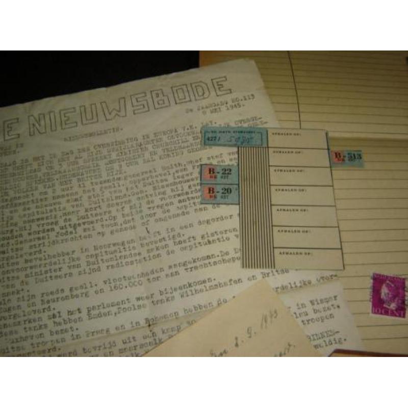 Oorlog wo2 bonnen geld munt krant foto document set 2 ww2
